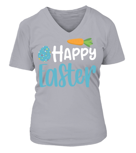 Happy Easter Carrot Blue Egg V-neck T-Shirt Woman