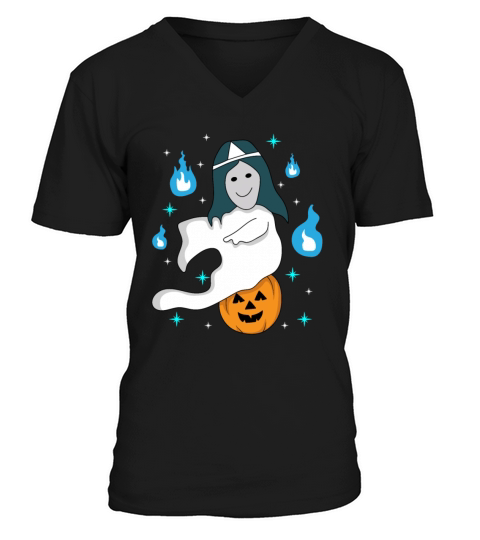 Cute Anime-style Japanese Ghost With Pumpkin Men's V-Neck T-shirt