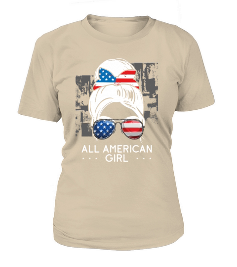 Messy Bun Girl American Flag Patriotic 4th Of July Women's T-Shirt