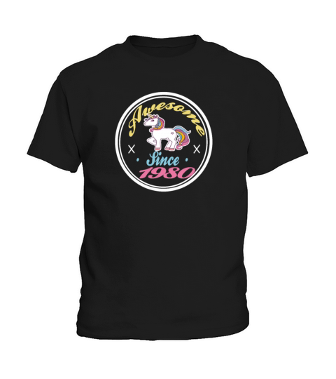 Awesome Since 1980 Funny 39th Birthday Unicorn Kids T-Shirt