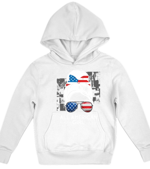 Messy Bun Girl American Flag Patriotic 4th Of July Kids Hoodie
