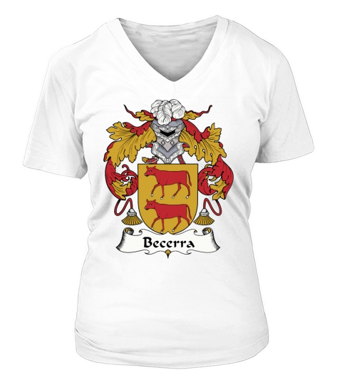 Becerra Family Crest Spanish Family Crests V-neck T-Shirt Woman