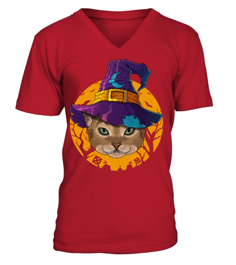 Abyssinian Witch Cat Funny Halloween Costume Creep Men's V-Neck T-shirt