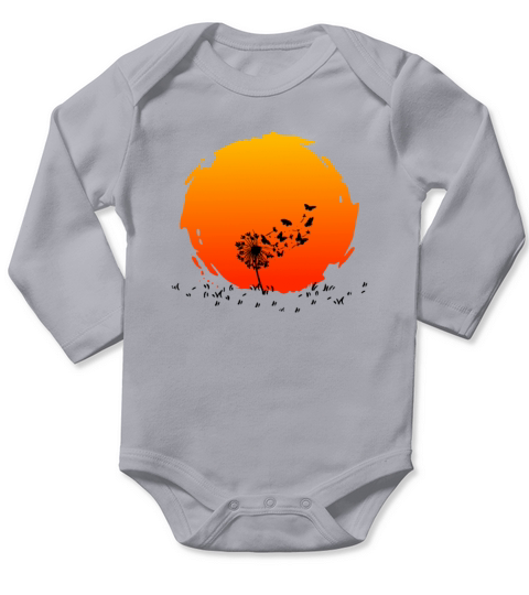 Dandelion With Butterflies In Front Of A Sunset Long Sleeve Baby One-Piece