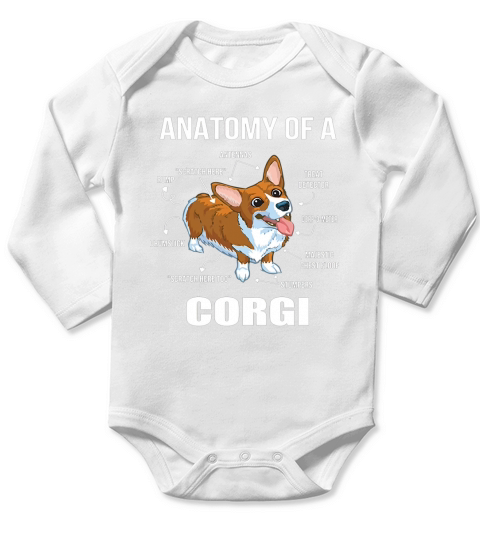 Anatomy of a Corgi T-Shirt Funny Dog Shirt Long Sleeve Baby One-Piece