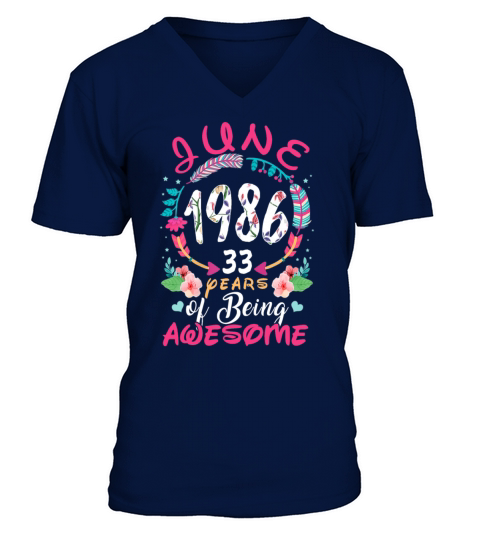 June 1986 33 years of being awesome Men's V-Neck T-shirt