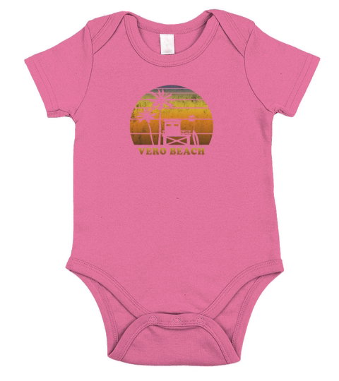Retro Vero Beach Sunset Surfing Palm Tree Short Sleeve Baby One-Piece