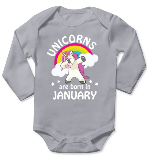 Unicorns are Born in January Long Sleeve Baby One-Piece