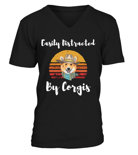 Easily Distracted By Corgis Funny Cute Corgi Lover V-Neck T-shirt