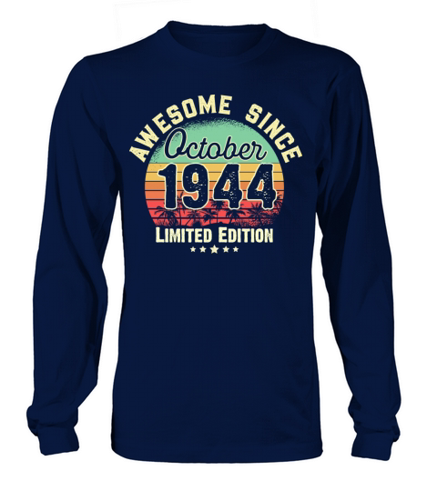 October 1944 77th Year Old Birthday Gift Retro Men's Long Sleeve
