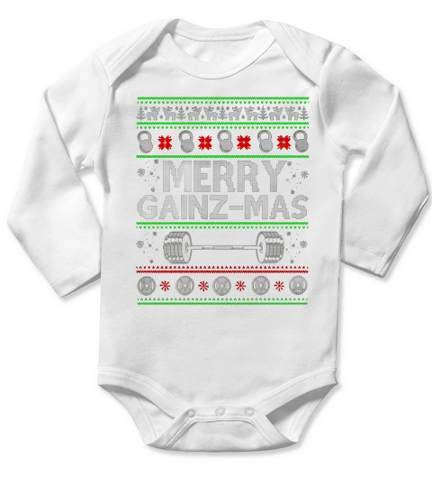 MERRY GAINZMAS TSHIRT CHRISTMAS SHIRT FITNESS GYM WORKOUT Long Sleeve Baby One-Piece