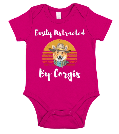 Easily Distracted By Corgis Funny Cute Corgi Lover Short Sleeve Baby One-Piece