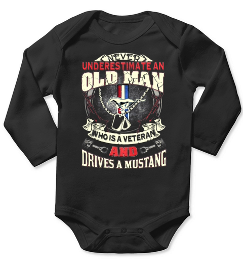 NEVER UNDERESTIMATE VETERAN MUSTANG Long Sleeve Baby One-Piece