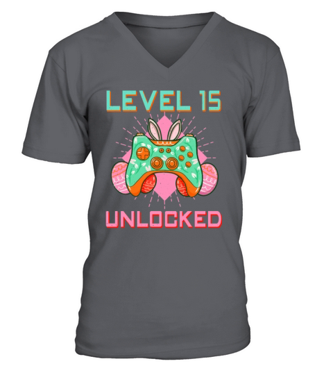 15 Year Old Level Unlock Gamer Game Easter Sunday V-Neck T-shirt
