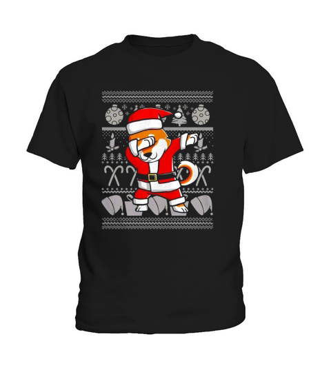 453334 DABBING SHIBA INU DOG UGLY CHRISTMAS TSHIRT_BLACK Kids T-Shirt