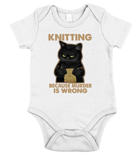 Black Cat Knitting Because Murder Is wrong Short Sleeve Baby One-Piece