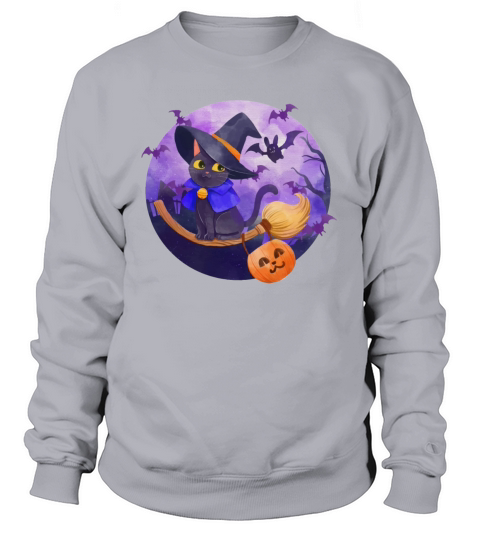 Cat Witch on Broom with pumpkin Catoween Women's Sweatshirt