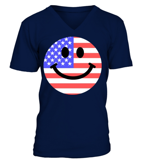 American flag smiley face Men's V-Neck T-shirt