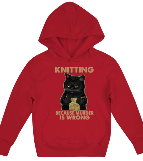 Black Cat Knitting Because Murder Is wrong Kids Hoodie