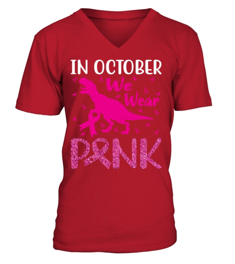 In October We Wear Pink Breast Cancer Trex Dino Men's V-Neck T-shirt