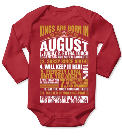 Kings Are Born In August Long Sleeve Baby One-Piece