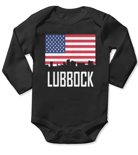 Lubbock Texas Skyline American Flag Long Sleeve Baby One-Piece
