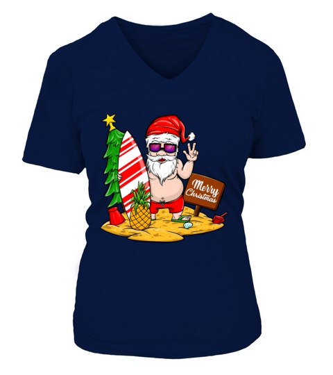 Christmas Santa T-Shirt Beach Sun Women's V-Neck T-shirt