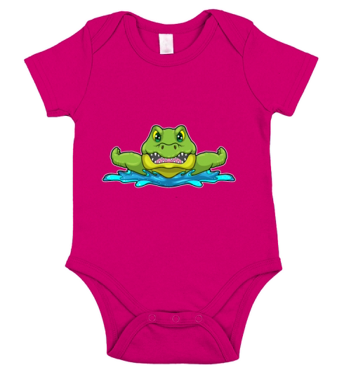 Crocodile at Swimming in Water Short Sleeve Baby One-Piece