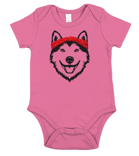 Siberian Husky dog girl with pretty hairband Short Sleeve Baby One-Piece