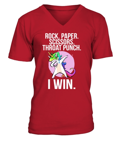 Rock Paper Scissors Throat Punch I Win Unicorn Men's V-Neck T-shirt