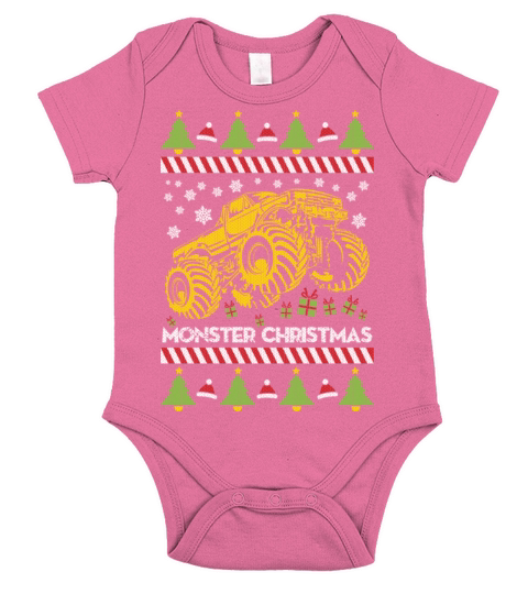 Monster Truck Ugly Christmas Short Sleeve Baby One-Piece