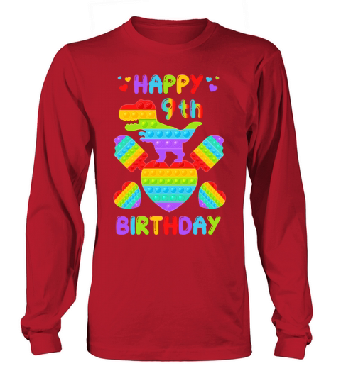 Kids Happy 9th Birthday Pop It Dinosaur Men's Long Sleeve