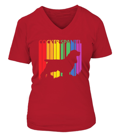 Funny Cocker Spaniel Rainbow V-neck T-Shirt Woman