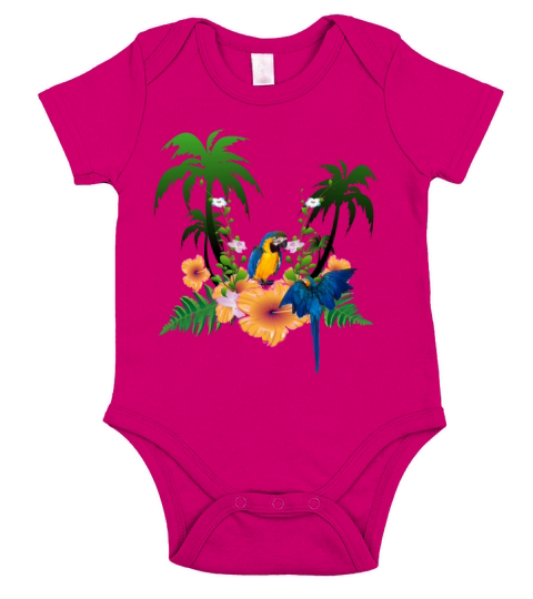 Tropical design with palm trees and parrot Short Sleeve Baby One-Piece