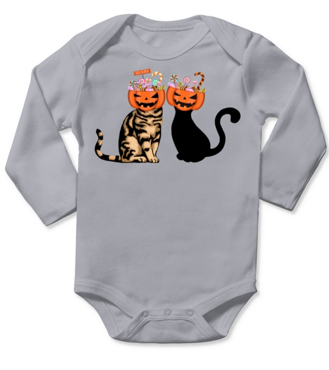Halloween Cat With Jack-o-lantern - Meoween Long Sleeve Baby One-Piece