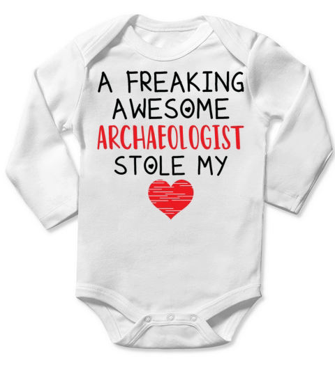 Archaeologist Valentines Funny Red Heart Long Sleeve Baby One-Piece