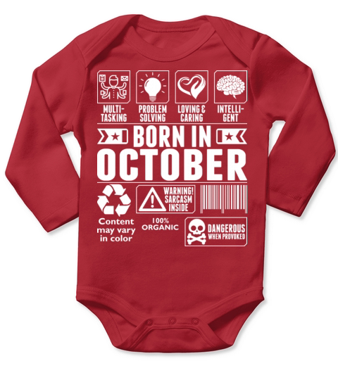 Born In October Tshirt Long Sleeve Baby One-Piece