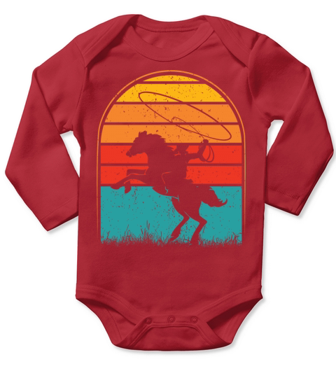 Colorful Retro Vintage Sunset Cowboy Horse Long Sleeve Baby One-Piece
