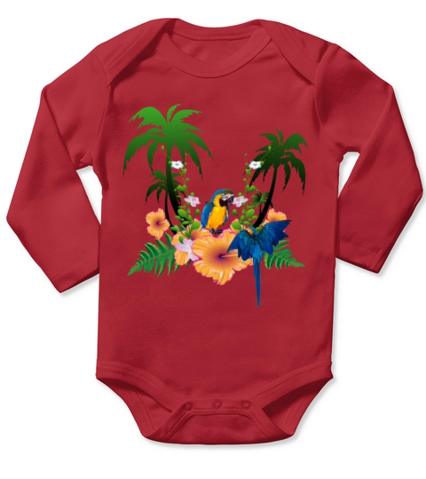 Tropical design with palm trees and parrot Long Sleeve Baby One-Piece