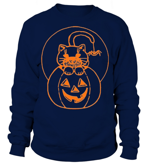 Halloween funny pumpkin face with cute cat meoween Men's Sweatshirt