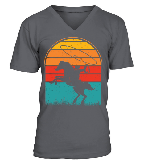 Colorful Retro Vintage Sunset Cowboy Horse Men's V-Neck T-shirt