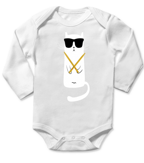 Cat Playing Drums Long Sleeve Baby One-Piece