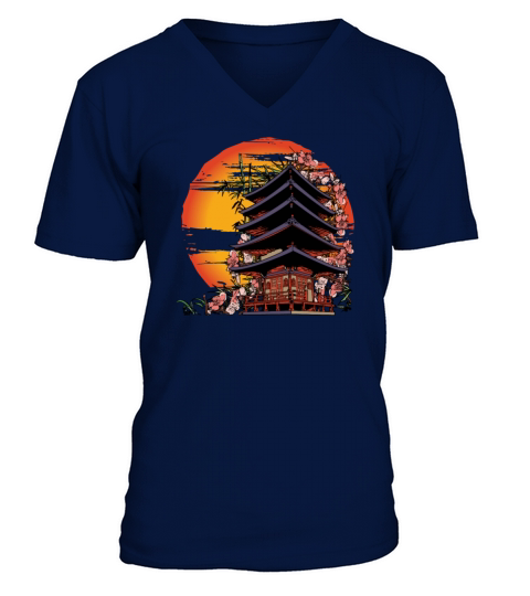 Traditional Japanese Art Abstract Building Men's V-Neck T-shirt