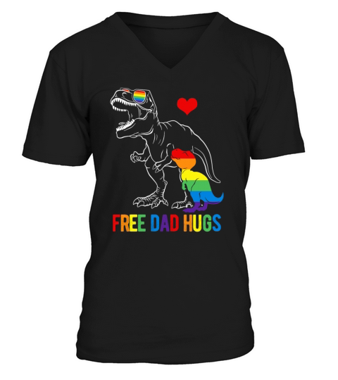 Free Dad Hugs Dinosaur LGBT Transgender Men's V-Neck T-shirt