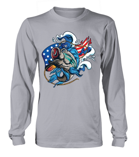 American Flag Fishing Gift Hooked Fish Vintage USA Women's Long Sleeve