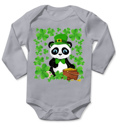 Irish Shamrock Leprechaun Hat Panda St Patricks Da Long Sleeve Baby One-Piece