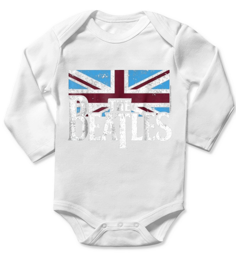 The Beatles British Flag Red,white, and Blue Long Sleeve Baby One-Piece