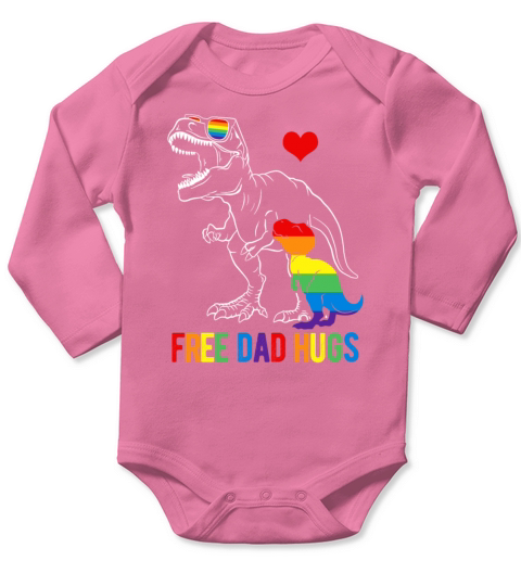 Free Dad Hugs Dinosaur LGBT Transgender Long Sleeve Baby One-Piece