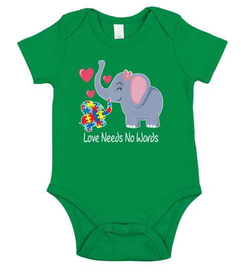Autism awareness love needs no words elephant Tee Short Sleeve Baby One-Piece