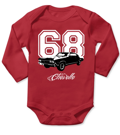 1968 Chevelle Three Quarter Angle View with Year and Model Name Dark Color Long Sleeve Baby One-Piece
